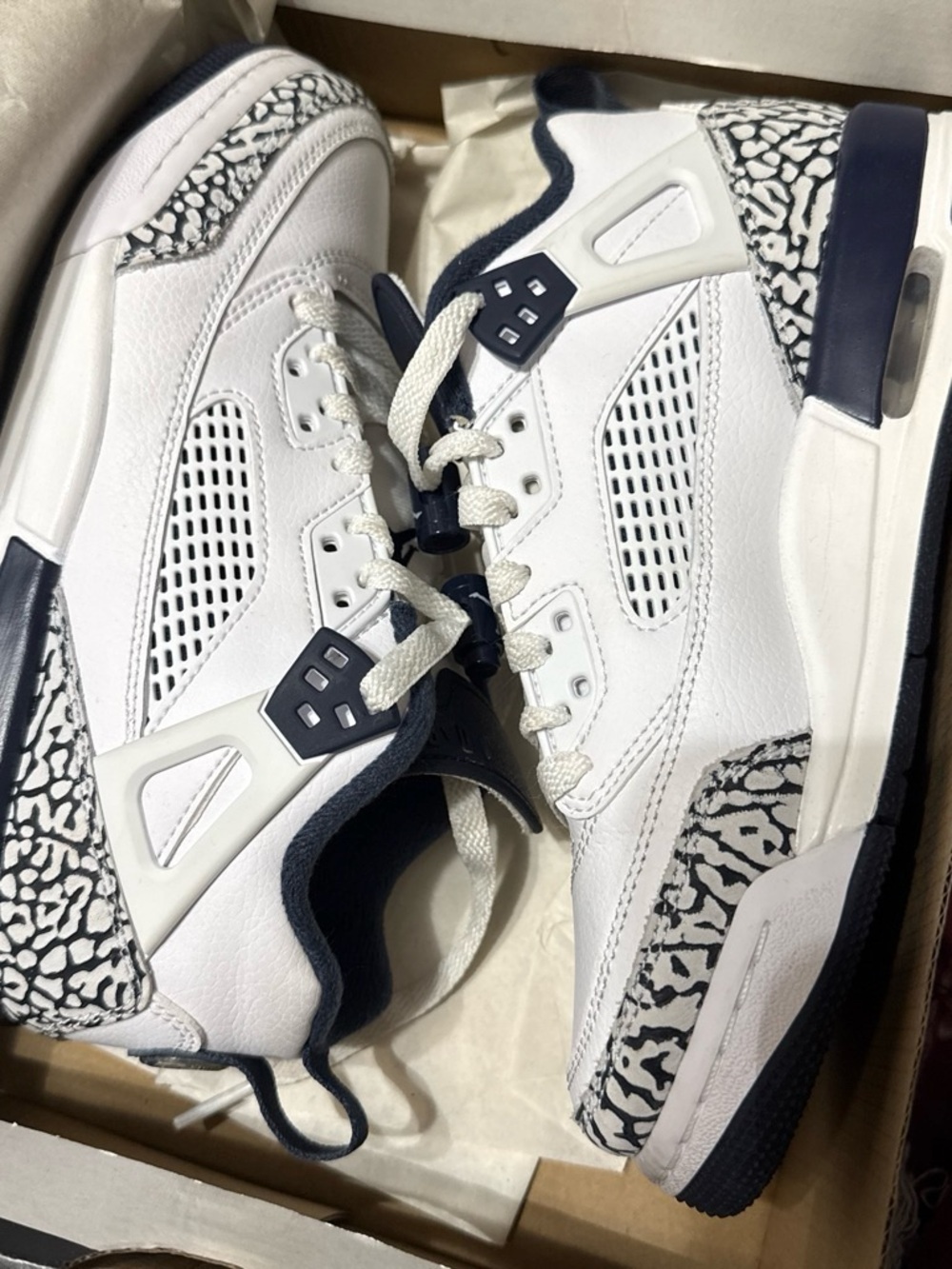 Jordan Kids White and Navy Elephant Print Sneakers